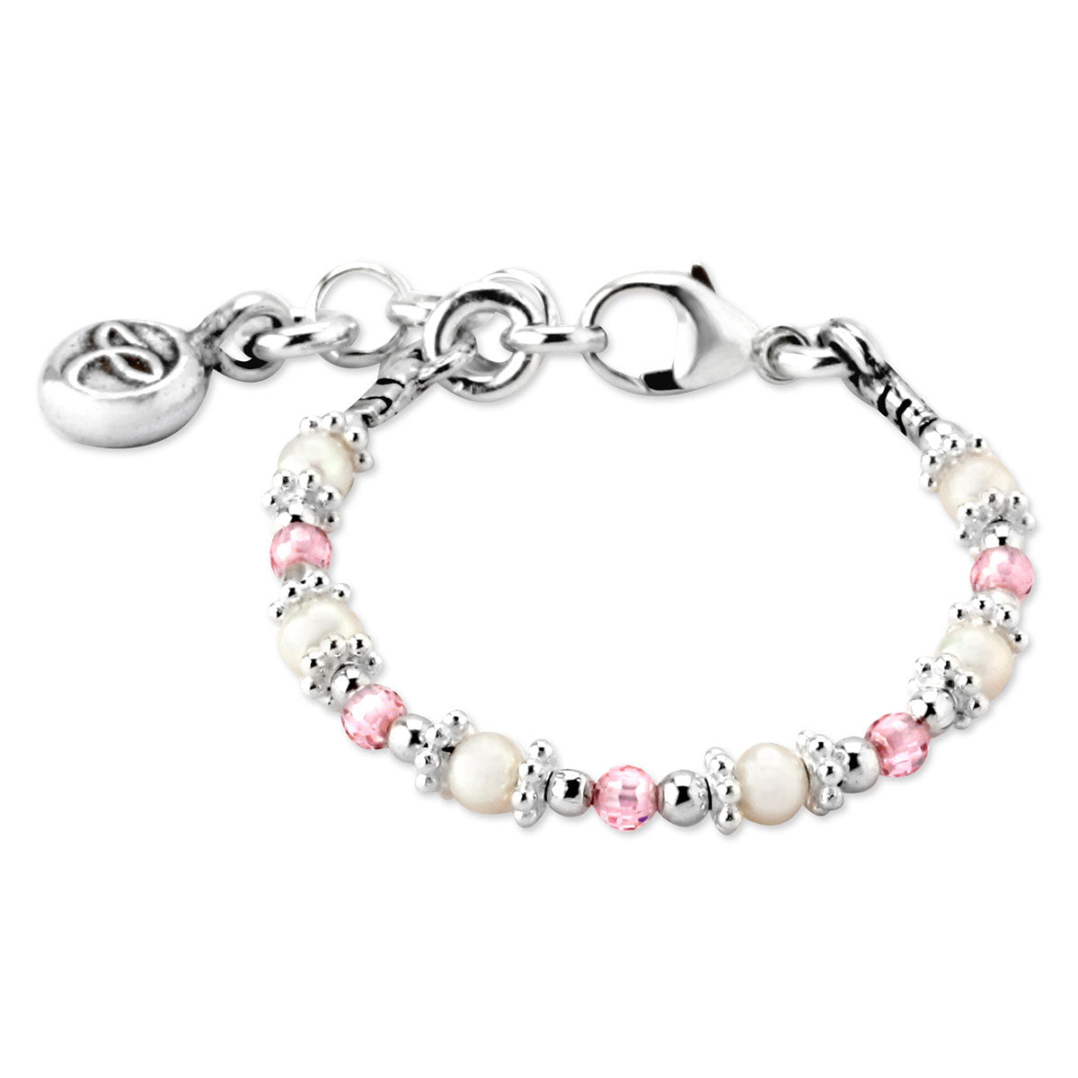 Pink Cubic Zirconia and Pearl Baby Bracelet-342889