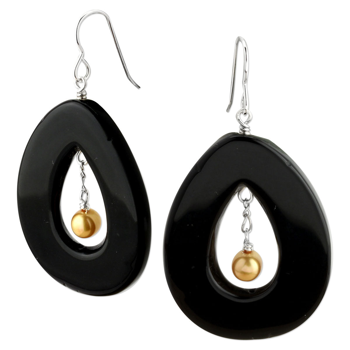 Onyx and Pearl Teardrop Earrings-342876
