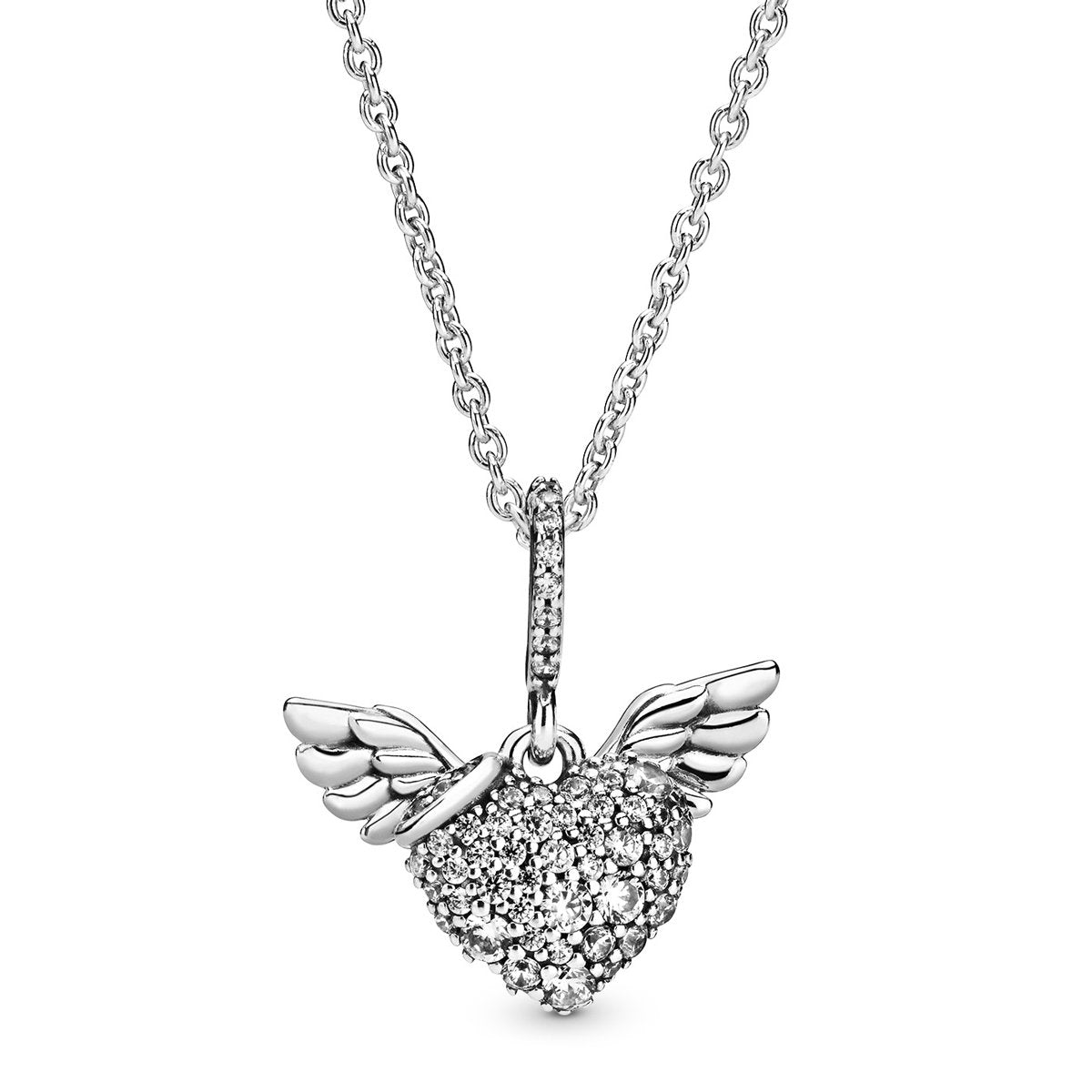 Pandora Pavé Heart & Angel Wings Necklace