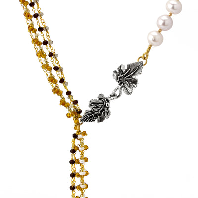 Pearl, Citrine and Garnet Lariat