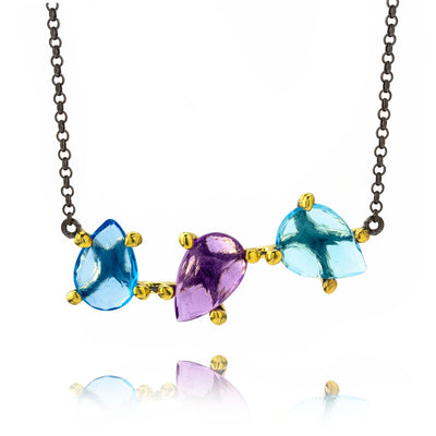 Blue Topaz and Amethyst Bar Necklace-655-3407