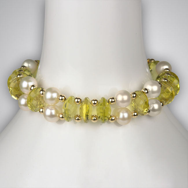 Limon Quartz and Freshwater Pearl Bracelet-294614