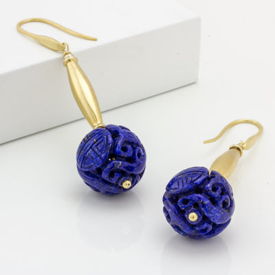 Impressionist Collection Carved Lapis Lazuli Earrings