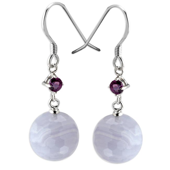 Blue Lace Agate and Amethyst Earrings-343006