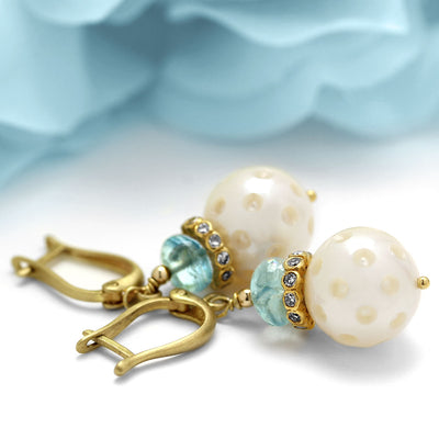 Aquamarine Diamond & Pearl Earrings-310-131