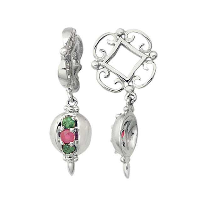 Storywheels Emerald & Ruby Ornament Dangle 14K White Gold Wheel 271134