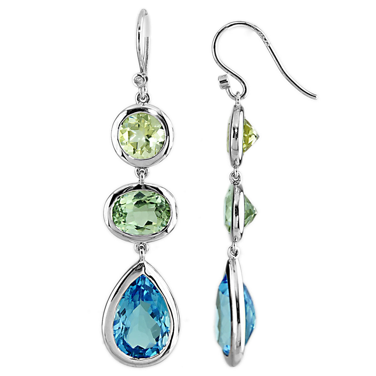 Swiss Blue Topaz, Mint Green & Limon Quartz Earrings-341589