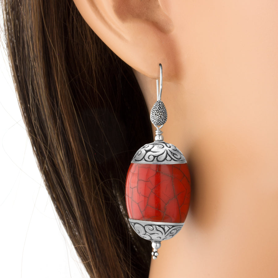 Red Copal Amber Dangle Earrings