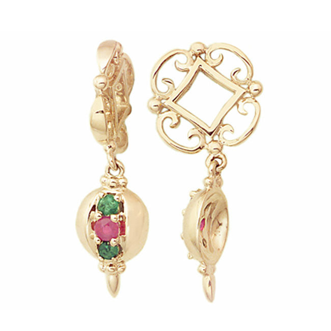 Storywheels Emerald & Ruby Ornament Dangle 14K Gold Wheel 271141