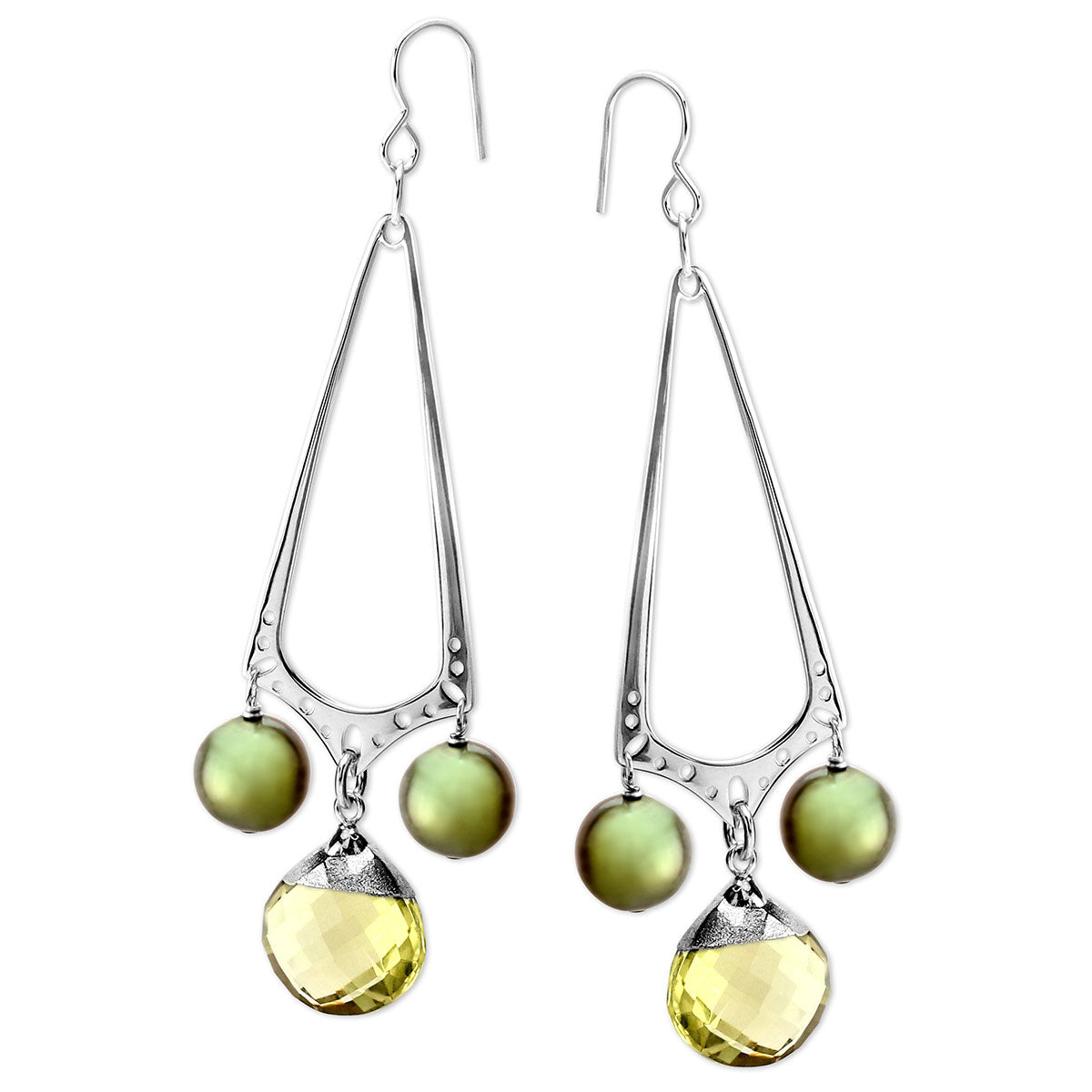 Limon Quartz & Green Pearl Earrings-341481
