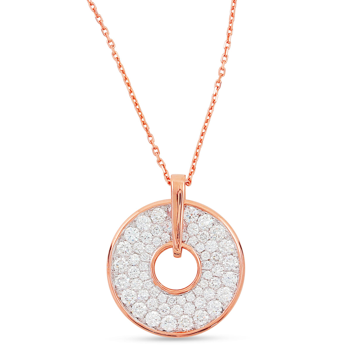 14K Rose Gold Firenze Spinning Disc Diamond Pendant Necklace