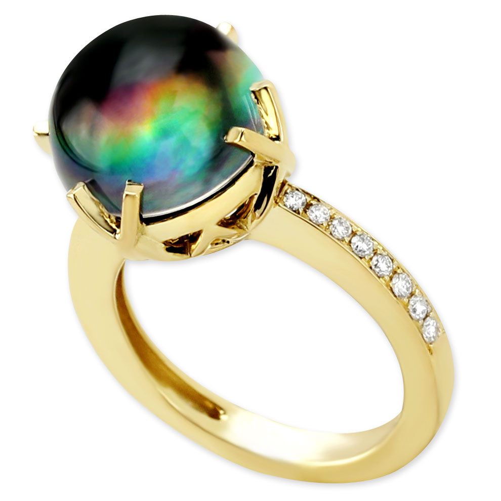 Black Mother of  Pearl Jelly Bean Ring-342006