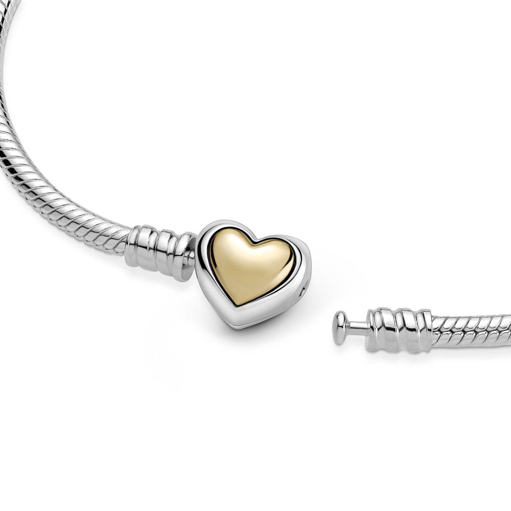 Pandora Moments 14k Domed Golden Heart Snake Chain Bracelet