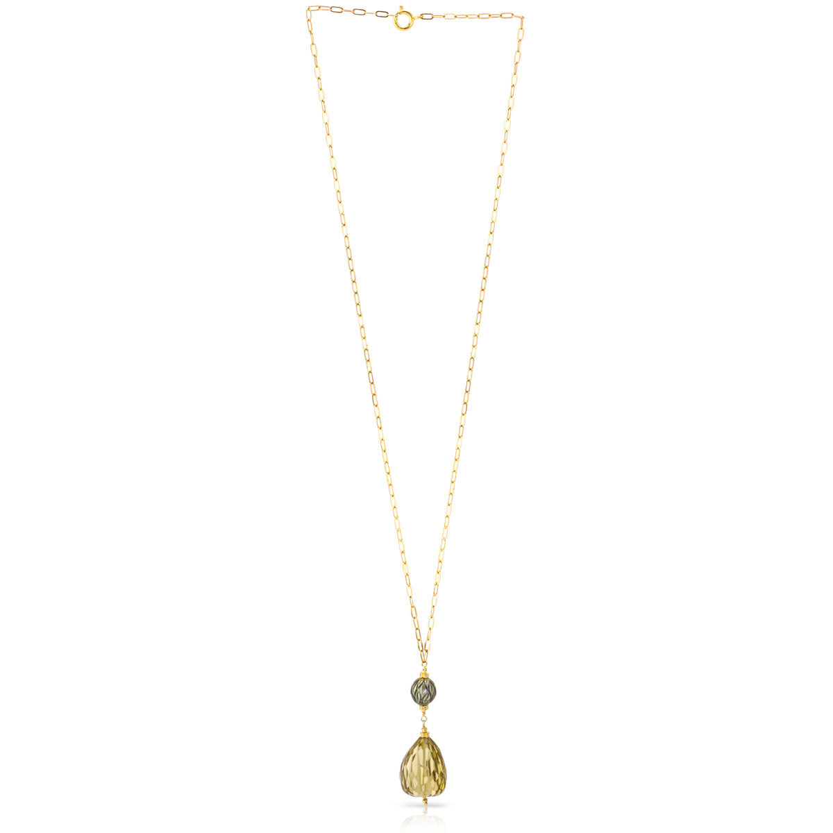 Impressionist Collection Honey Quartz & Carved Pearl Necklace