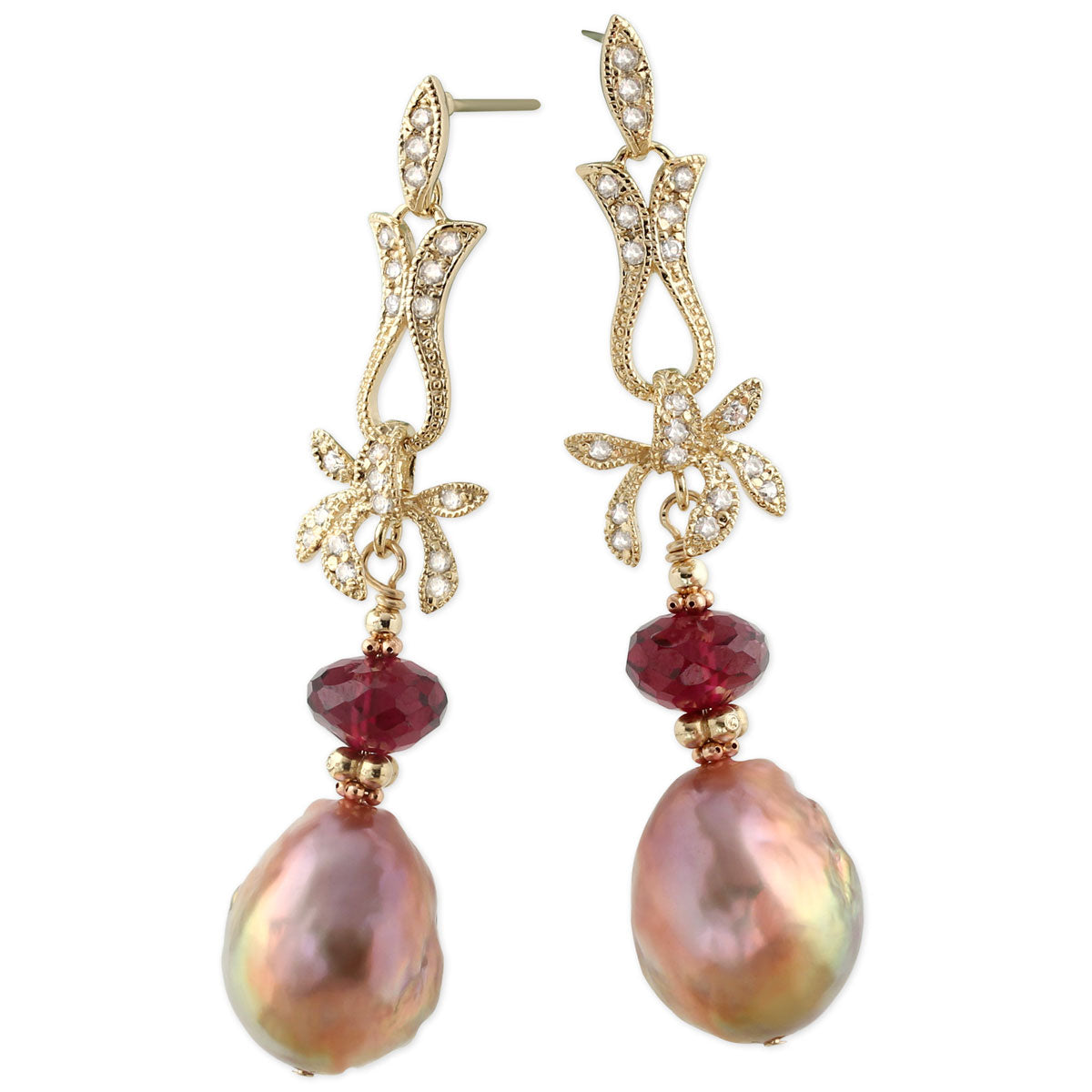 Fireball Pearl & Rhodolite Garnet Earrings-342163