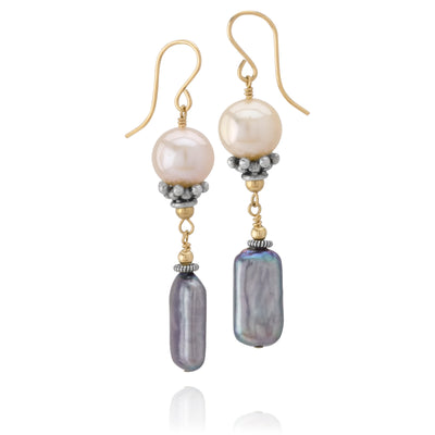 Peacock & Pink Pearl Earrings