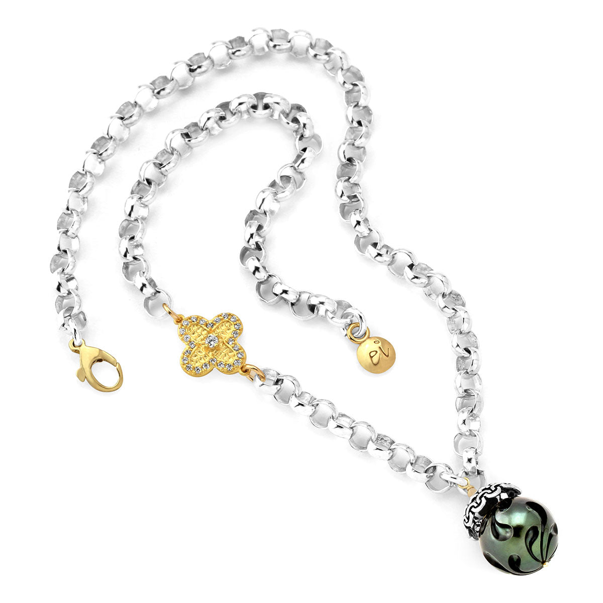 White Topaz & Black Pearl Necklace-349303