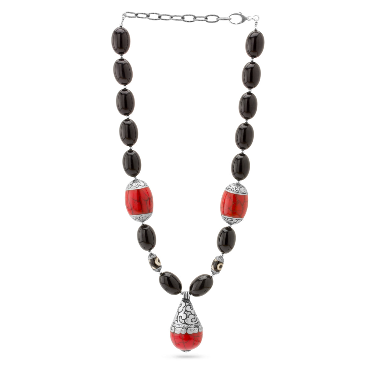 Red Copal Amber & Onyx Necklace