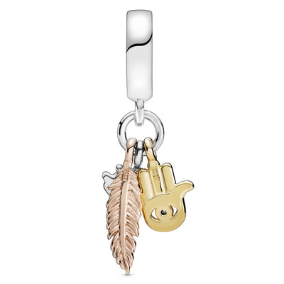 Pandora Hamsa, All-seeing Eye & Feather Spirituality Dangle Charm