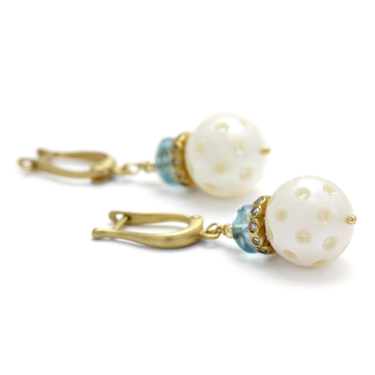 Aquamarine Diamond & Pearl Earrings-310-131