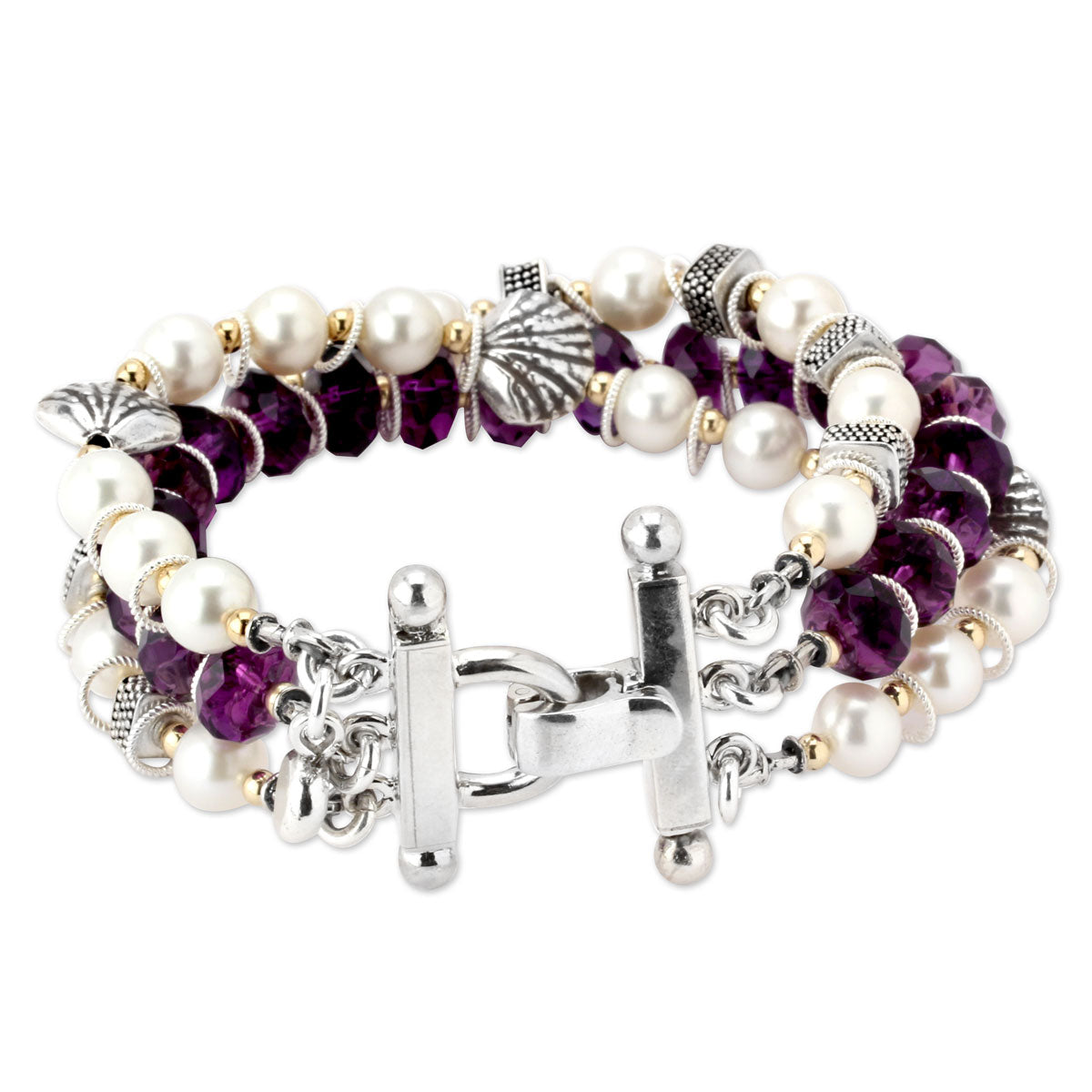 Impressionist Collection Amethyst & Pearl 3-Strand Bracelet-343747