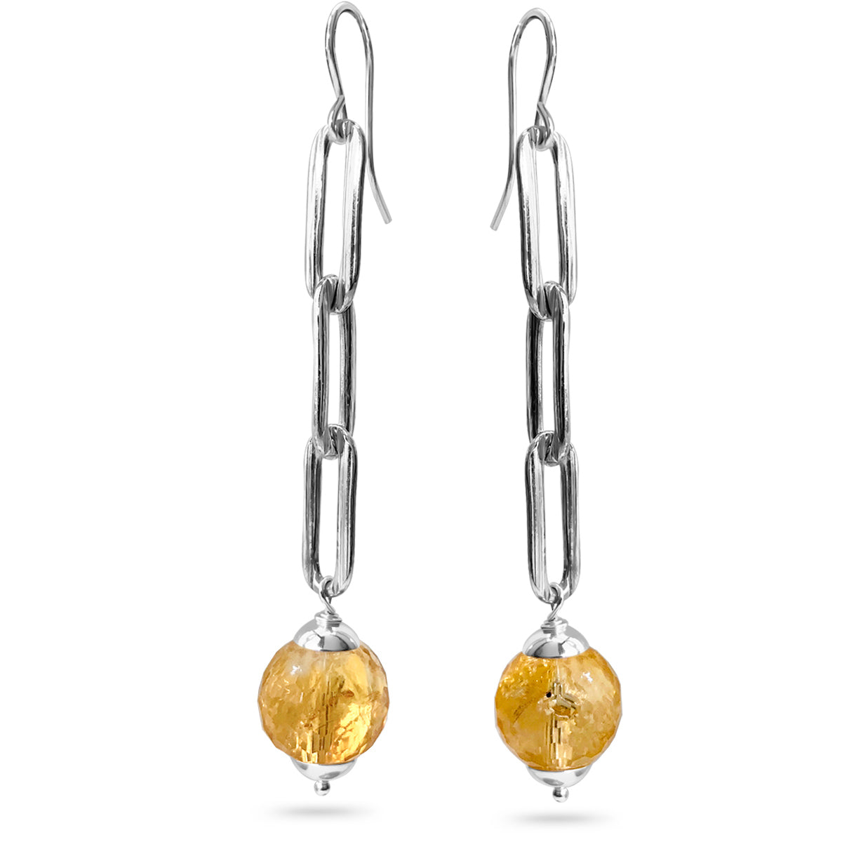 Golden Citrine Paperclip Chain Earrings