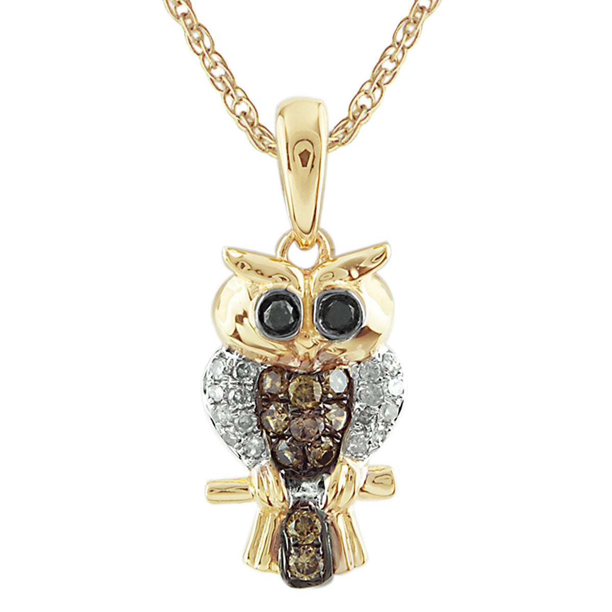 14K Yellow Gold Owl Diamond Pendant-341547
