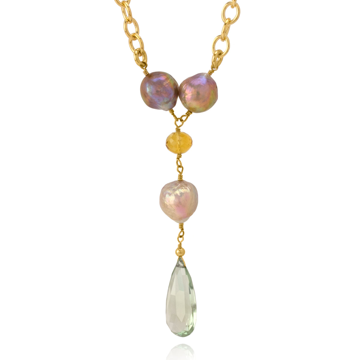 Prasiolite Citrine & Fireball Pearl Necklace