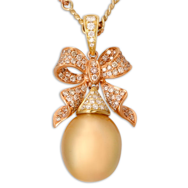 Pearl & Diamond Bow Necklace-336507