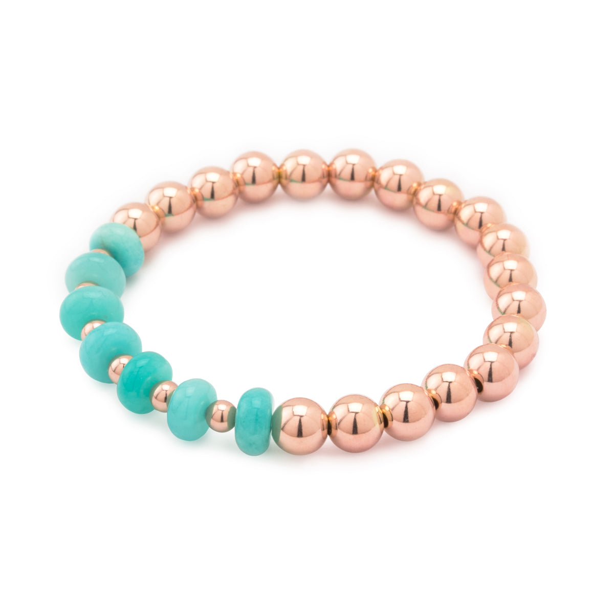 Smooth Amazonite & 7mm Rose Gold Stretch Bracelet