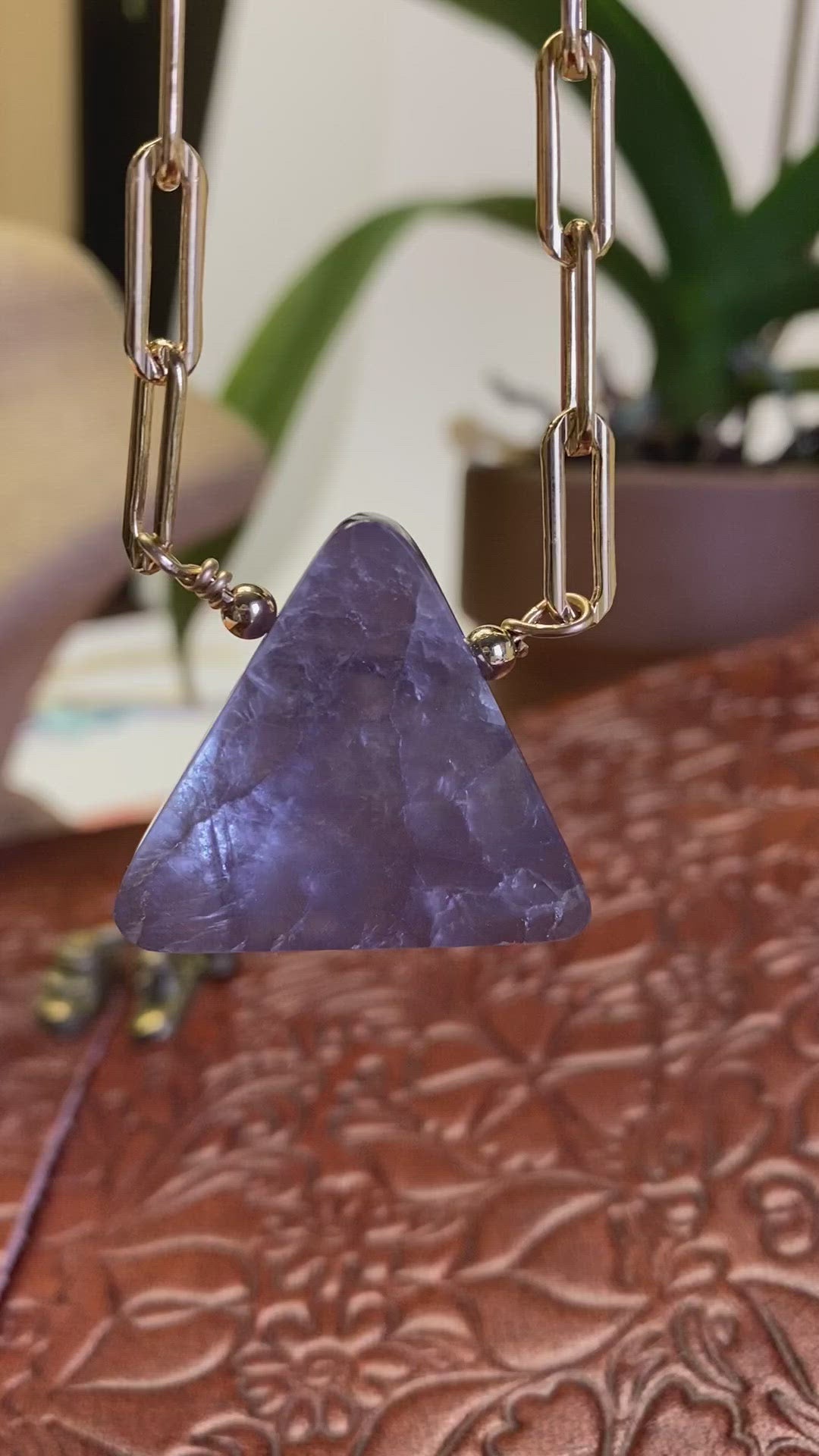 Lepidolite Triangle Pendant Necklace