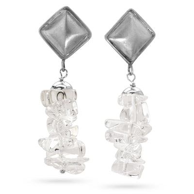 Rock Crystal & Matte Diamond Post Earrings