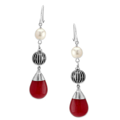 Red Quartz & Pearl Earrings-341392