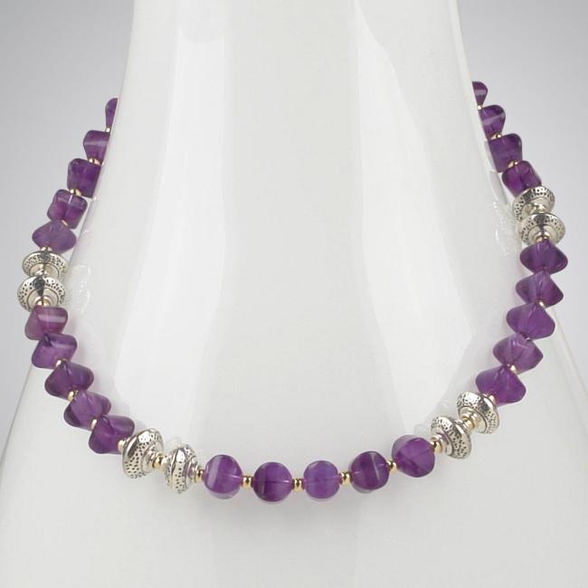 Lantern-shaped Amethyst Two Tone Necklace-269360