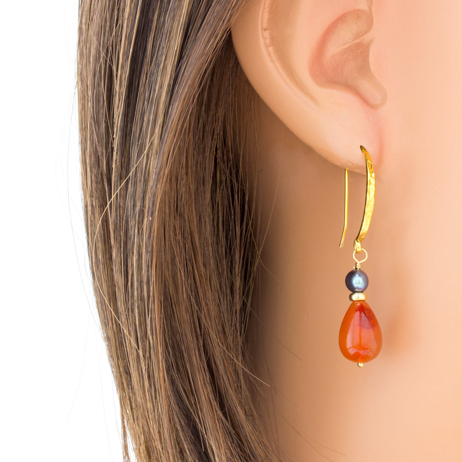 Impressionist Collection Carnelian & Grey Pearl Earrings