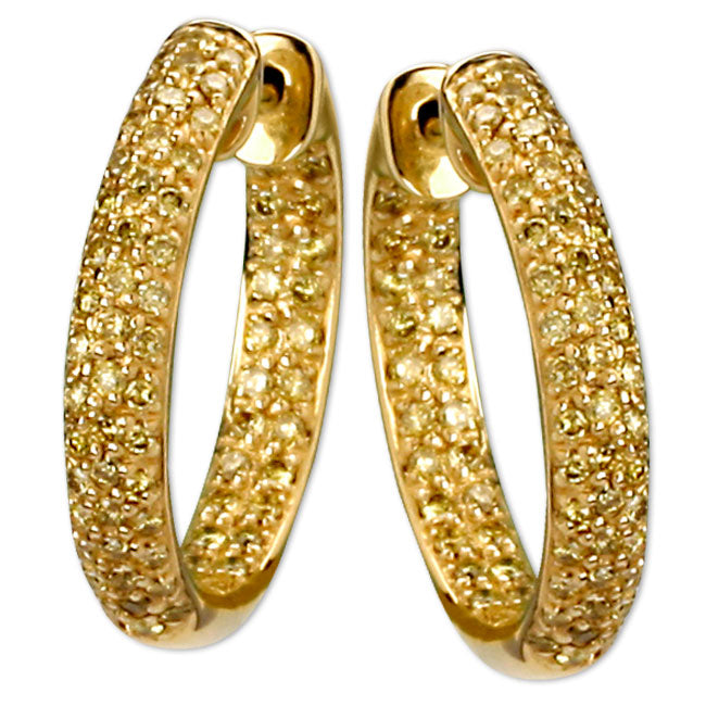 14K Gold Fancy Yellow Inside Out Diamond Hoops -338543