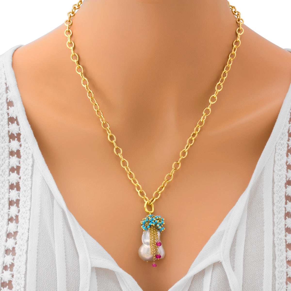 Baroque Pearl & Turquoise Necklace