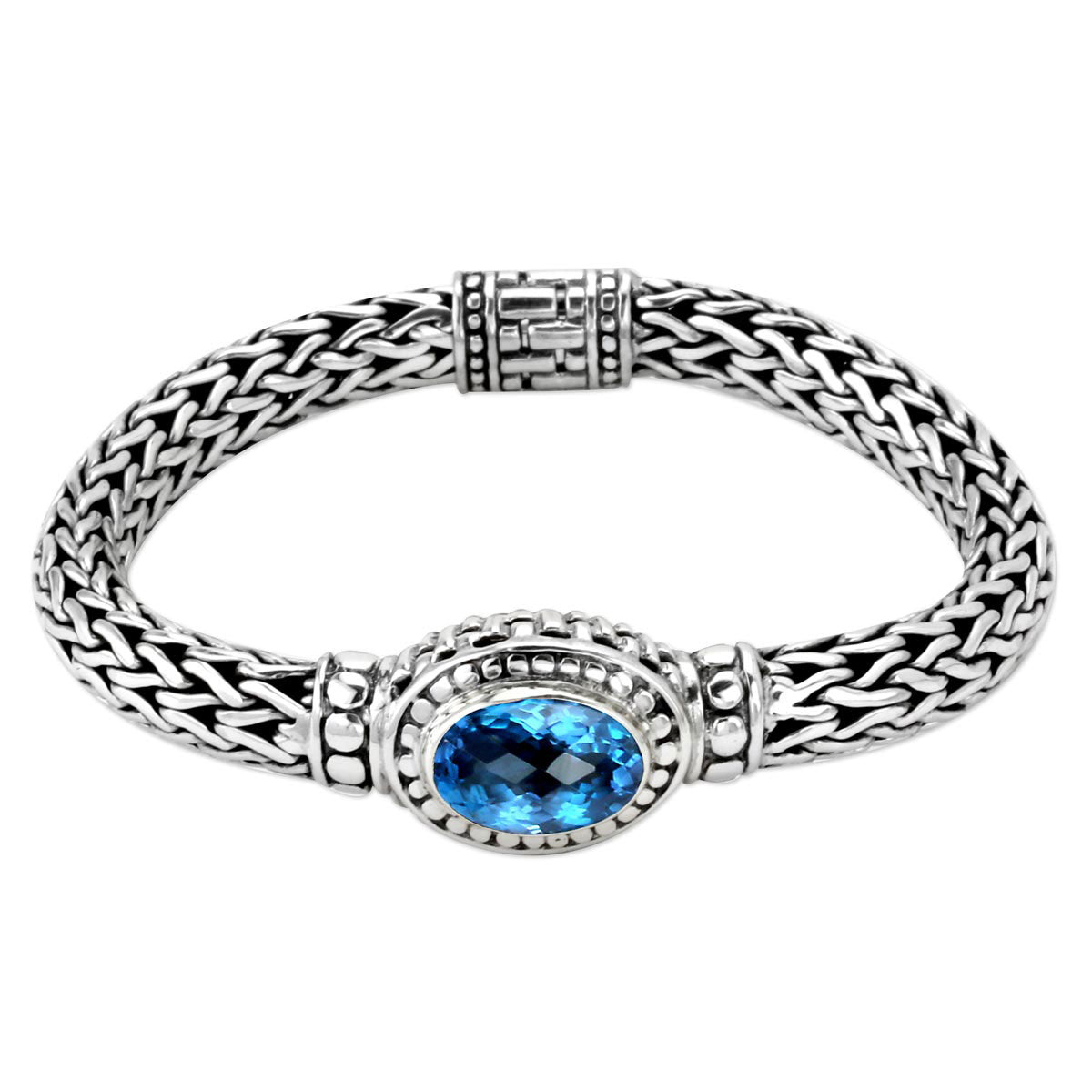 Bali Sterling Silver and Blue Topaz Bracelet