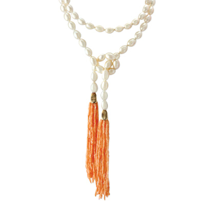 White Pearl and Coral Necklace