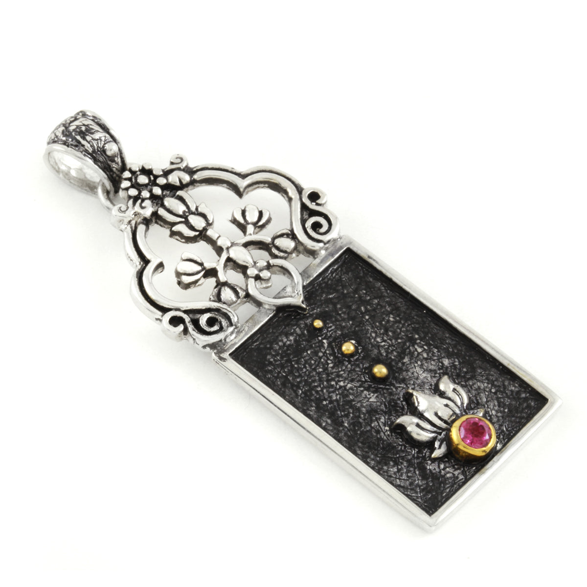 Roulette 18 Ornate Rhodolite Lotus Pendant
