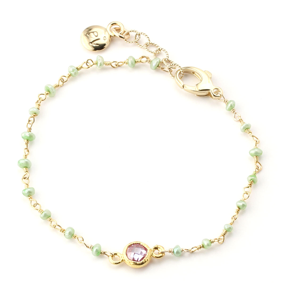 Pink CZ & Green Pearl Bracelet-348536