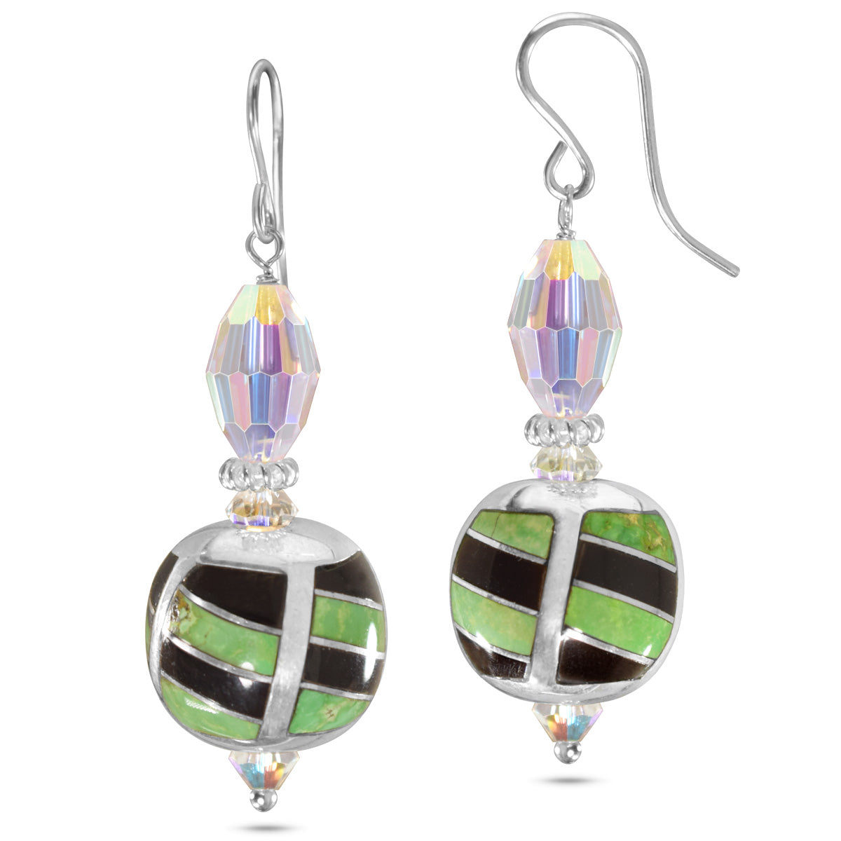 Green Turquoise & Vintage Swarovski Crystal Earrings