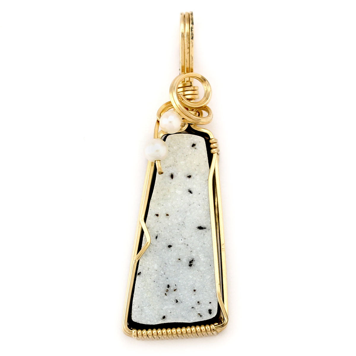 Wire Wrapped White Drusy with Pearls Pendant-173483