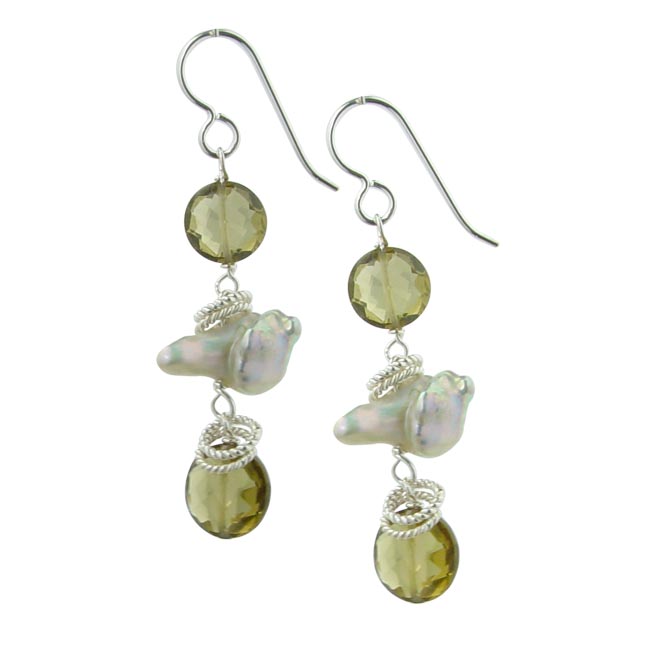 Olive Green Quartz & Keshi Pearl Earrings-204279