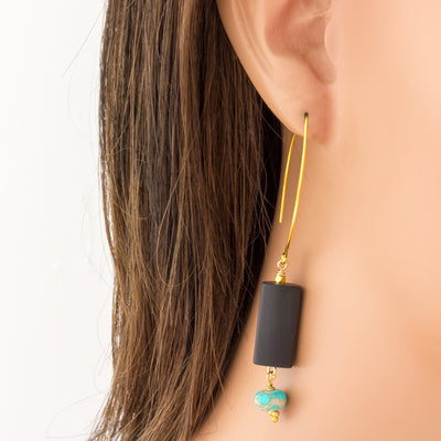 Impressionist Collection Matte Onyx & Turquoise Earrings