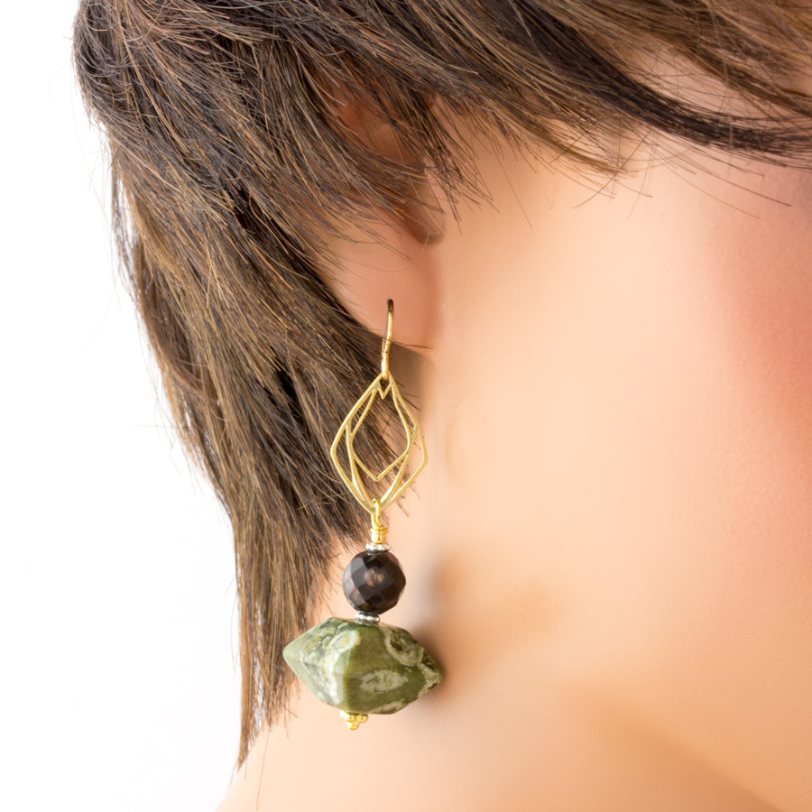 Faceted Pearl & Rhyolite Dangle Earrings
