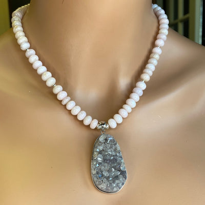 Peruvian Opal Necklace w/ Druzy Pendant