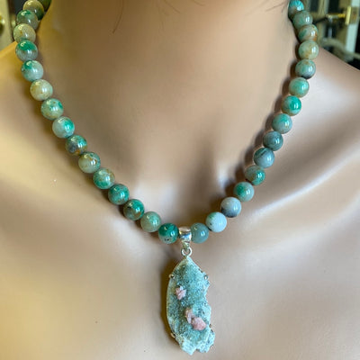 Emerald Necklace with Rhodochrosite Pendant