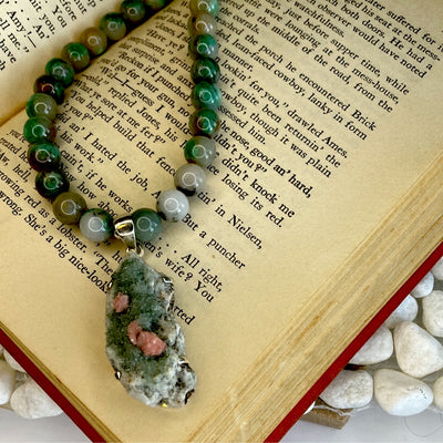 Emerald Necklace with Rhodochrosite Pendant